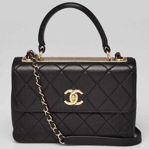 Chanel Black Quilted Lambskin Leather Small Trendy Bag